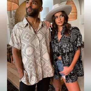 Black and White Patterned 12th Tribe Oversized Blouse